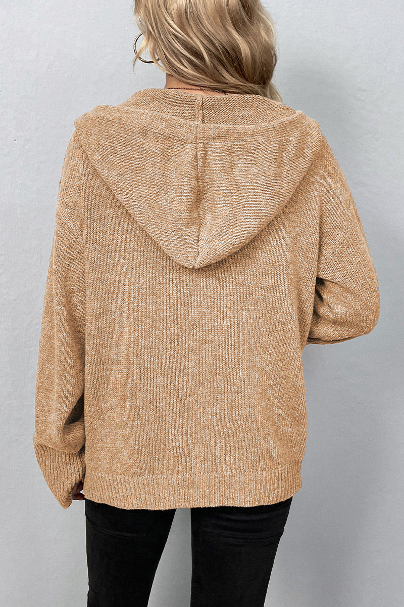 Cárdigan informal con botones lisos y cuello con capucha (8 colores)