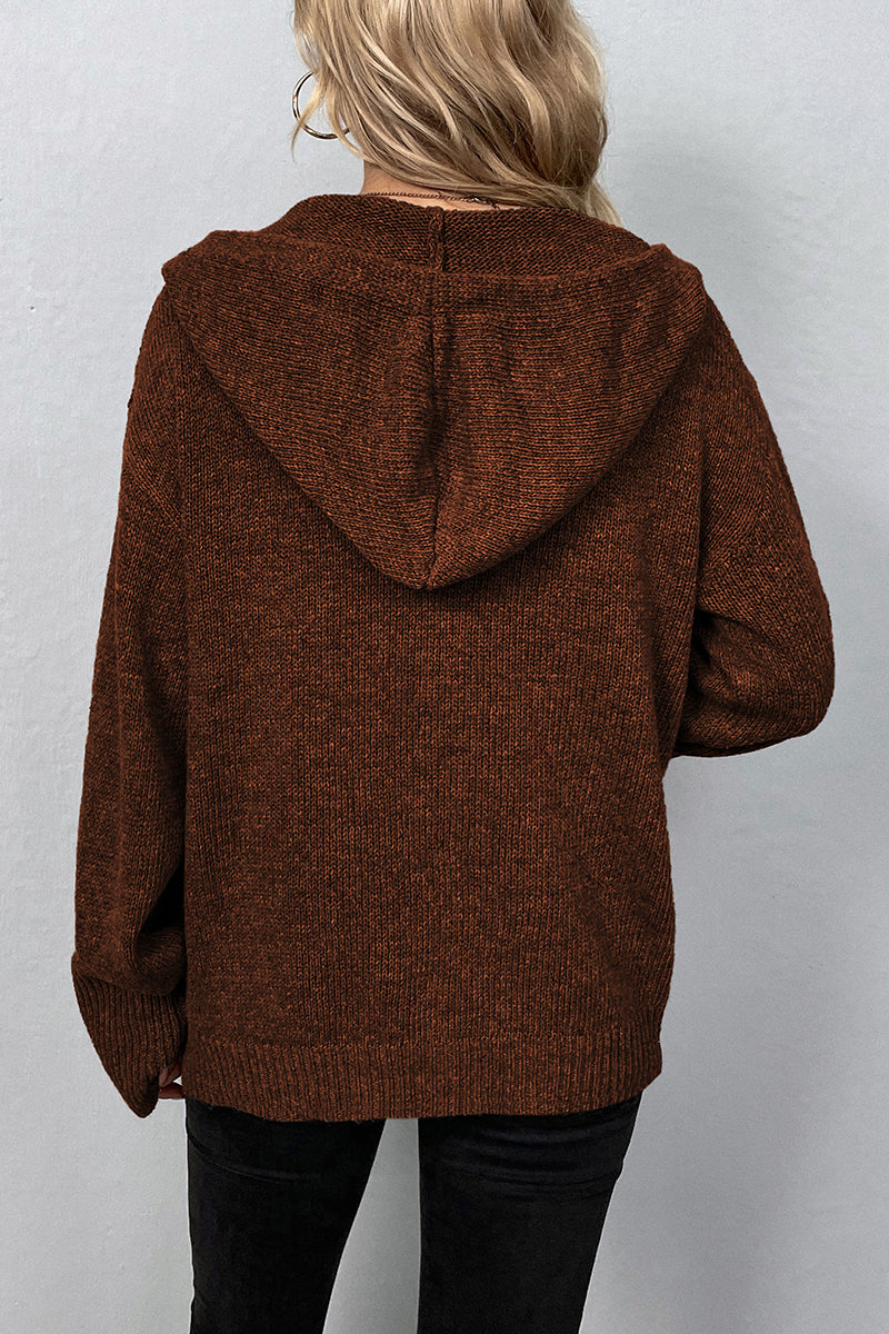 Cárdigan informal con botones lisos y cuello con capucha (8 colores)