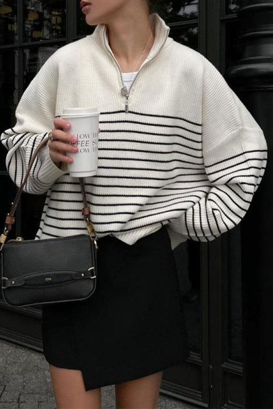 Tops casuales con cuello vuelto en contraste a rayas y cuadros
