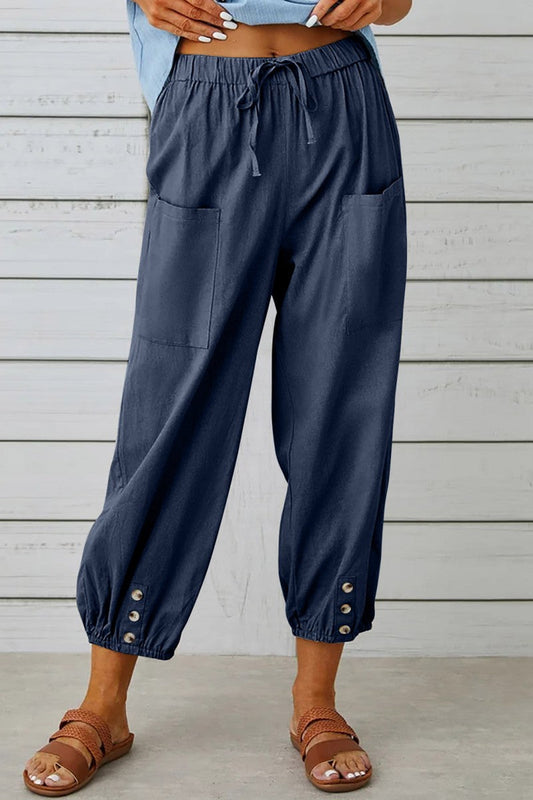 Pantalones casuales de talle alto con parches lisos, convencionales y de color liso (10 colores)