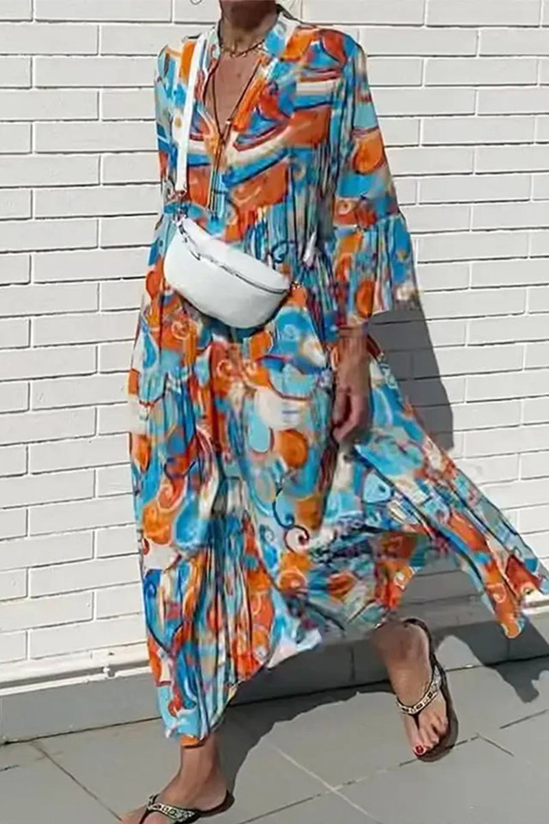 Vestidos casuales de corte A con cuello en V y estampado de patchwork