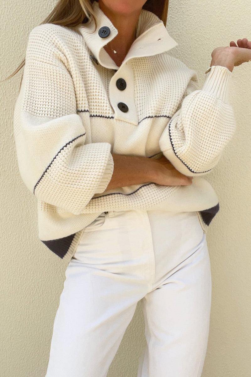 Tops casuales de cuello alto con rayas y patchwork en contraste