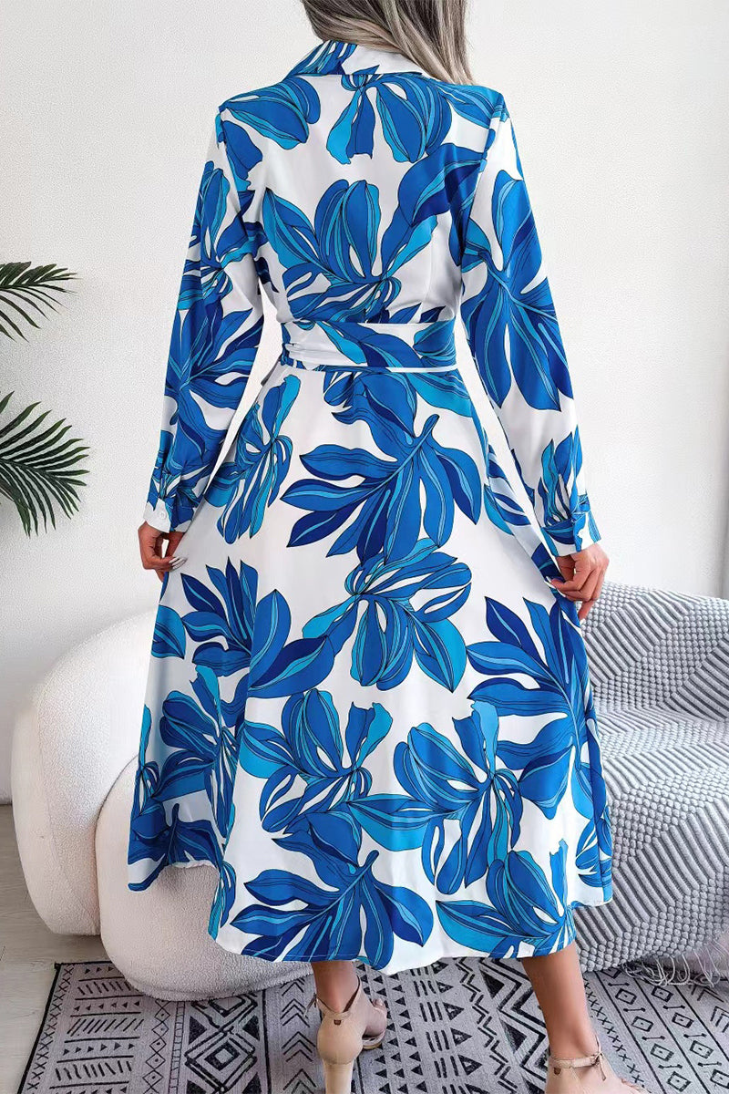 Elegantes vestidos de línea A con cuello vuelto y patchwork floral