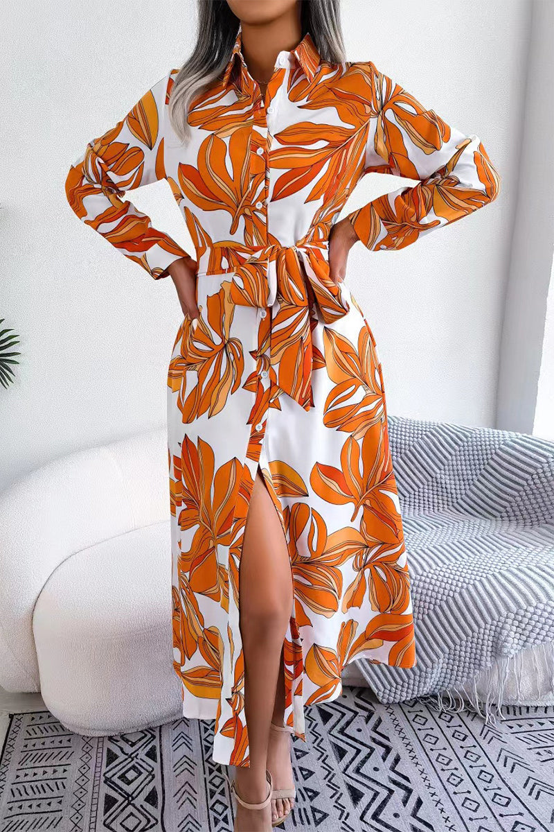 Elegantes vestidos de línea A con cuello vuelto y patchwork floral