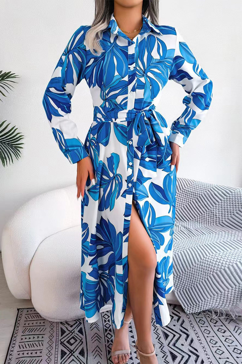 Elegantes vestidos de línea A con cuello vuelto y patchwork floral