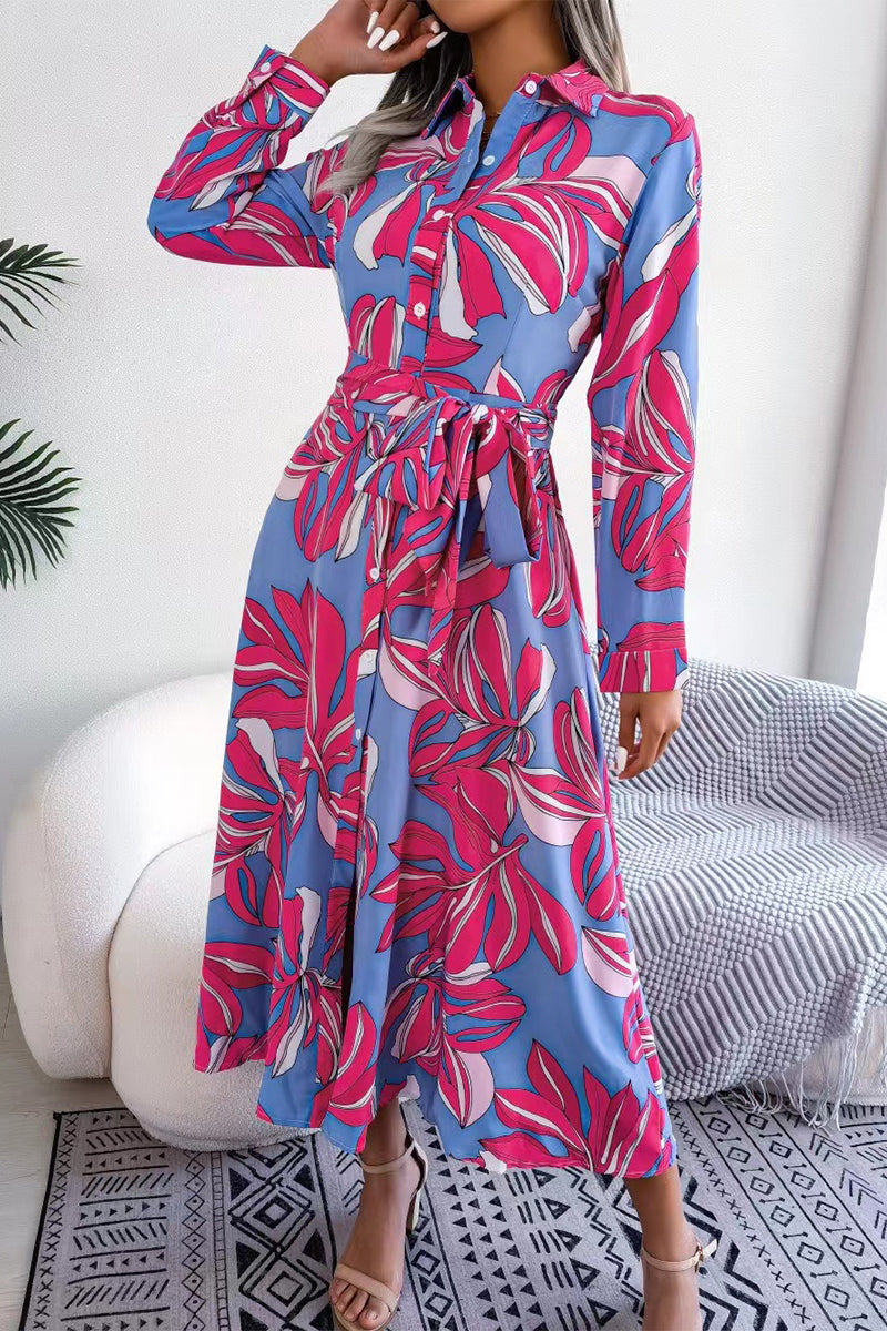 Elegantes vestidos de línea A con cuello vuelto y patchwork floral