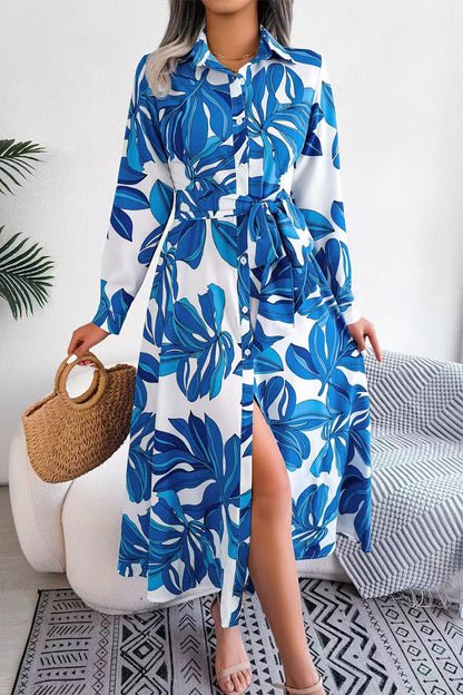 Elegantes vestidos de línea A con cuello vuelto y patchwork floral