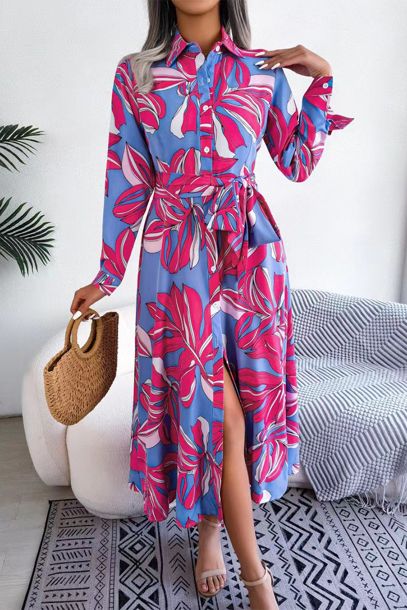 Elegantes vestidos de línea A con cuello vuelto y patchwork floral
