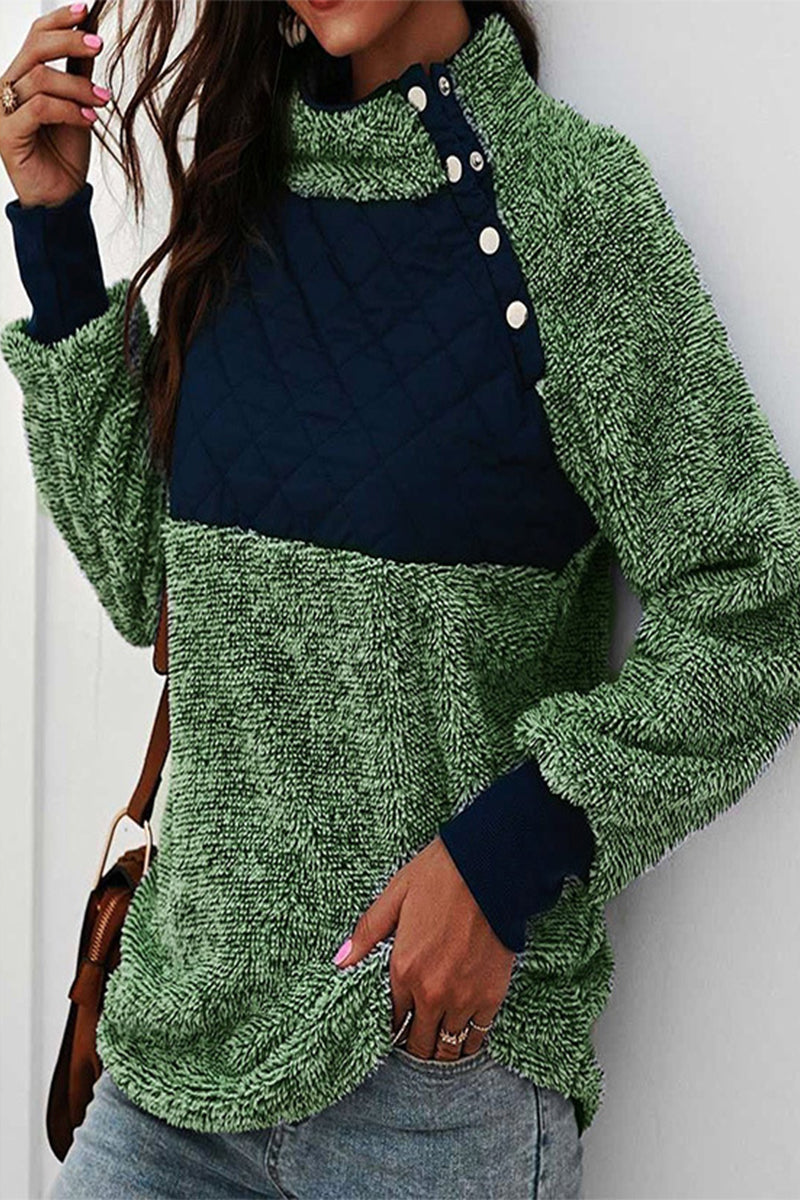 Tops casuales de cuello alto con patchwork en contraste