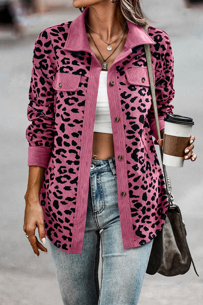 Blusa informal con cuello vuelto y bolsillos de leopardo (4 colores)