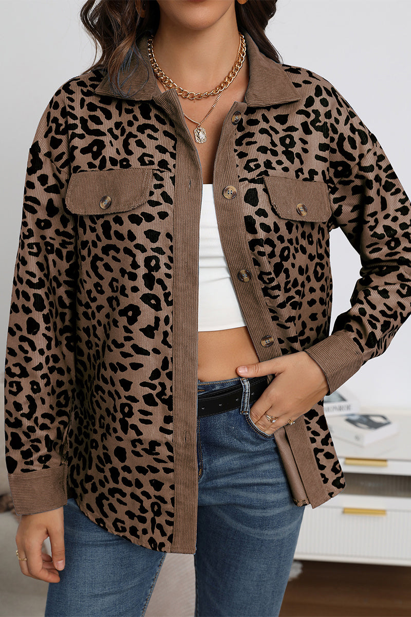 Blusa informal con cuello vuelto y bolsillos de leopardo (4 colores)
