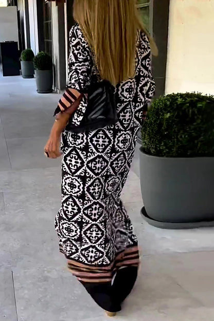 Vestido estampado con cuello en V y estampado geométrico en contraste de Street College