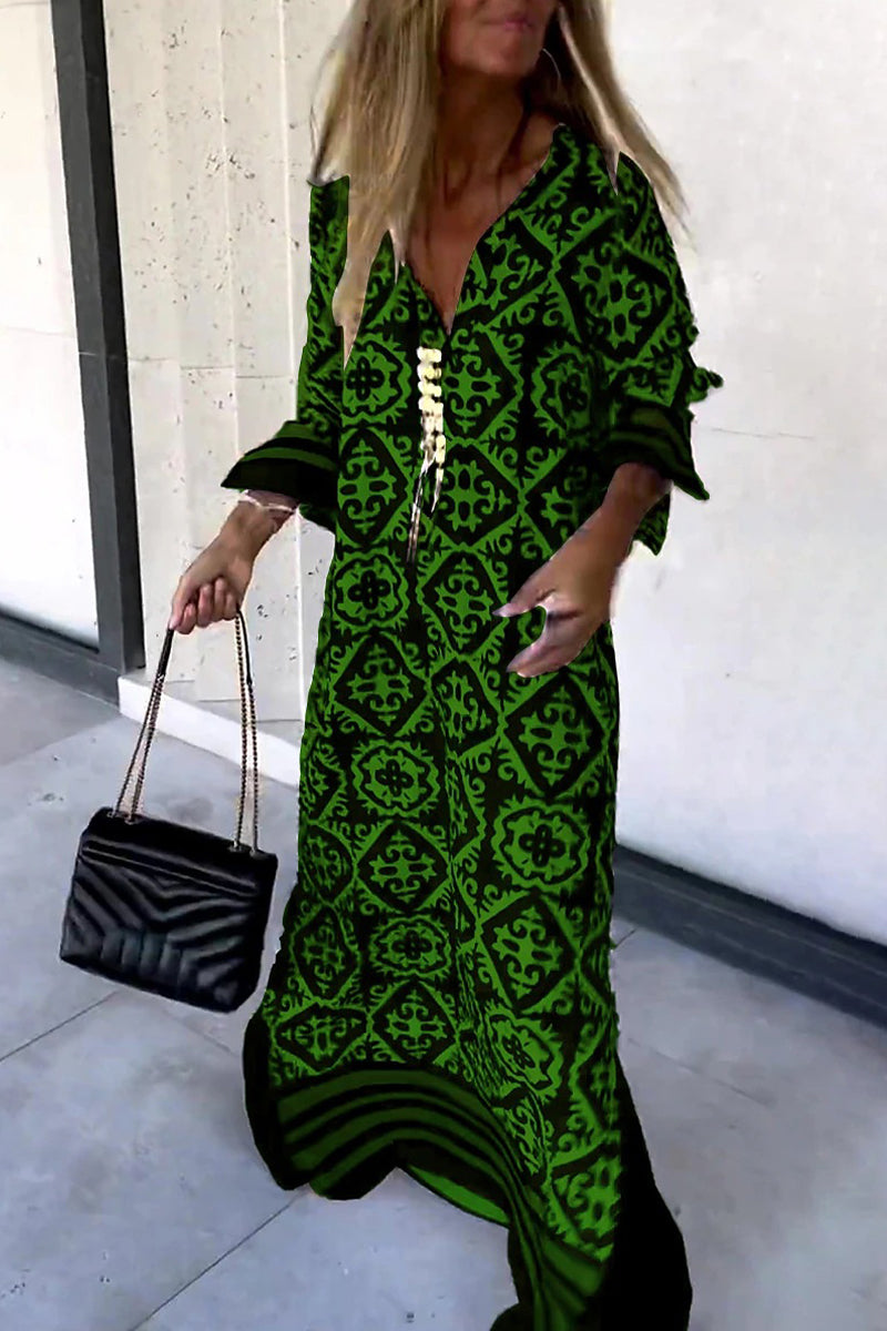 Vestido estampado con cuello en V y estampado geométrico en contraste de Street College