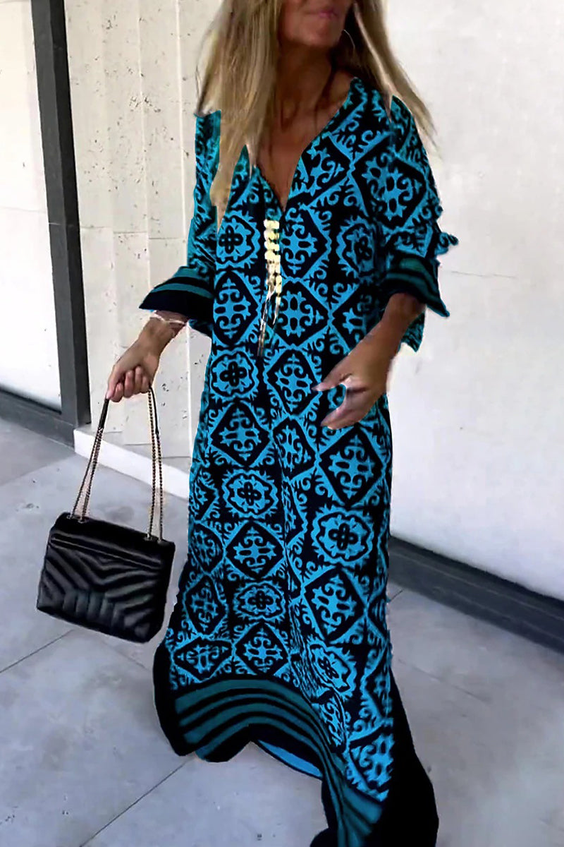 Vestido estampado con cuello en V y estampado geométrico en contraste de Street College