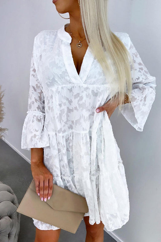 Vestidos casuales de manga larga con cuello en V y patchwork liso