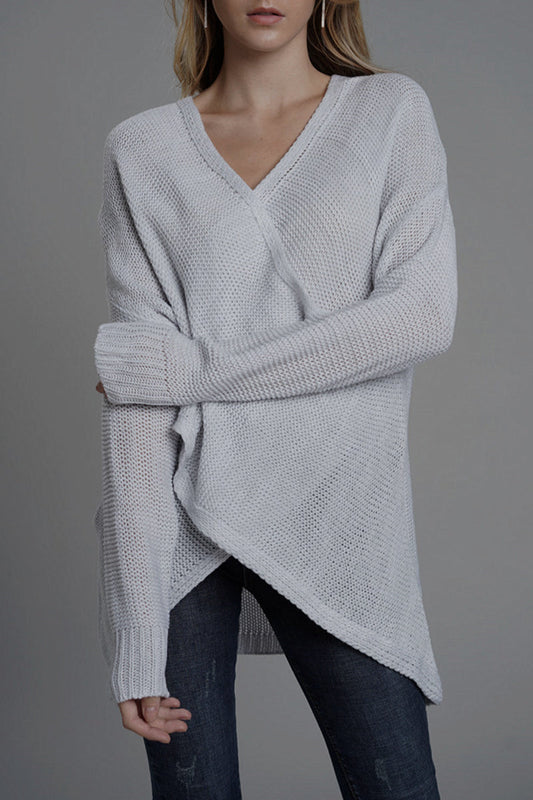 Tops casuales de cuello en V con parches sólidos