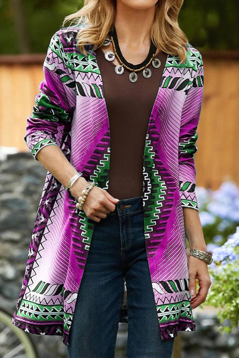 Prenda de abrigo informal universitaria con estampado geométrico y cuello tipo cárdigan (5 colores)