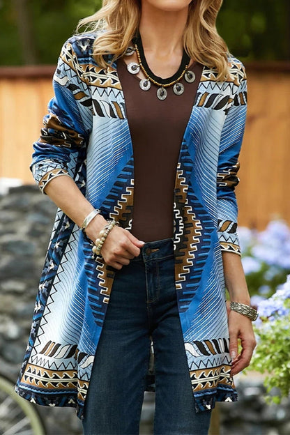 Prenda de abrigo informal universitaria con estampado geométrico y cuello tipo cárdigan (5 colores)