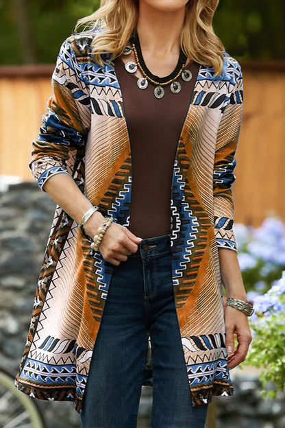 Prenda de abrigo informal universitaria con estampado geométrico y cuello tipo cárdigan (5 colores)