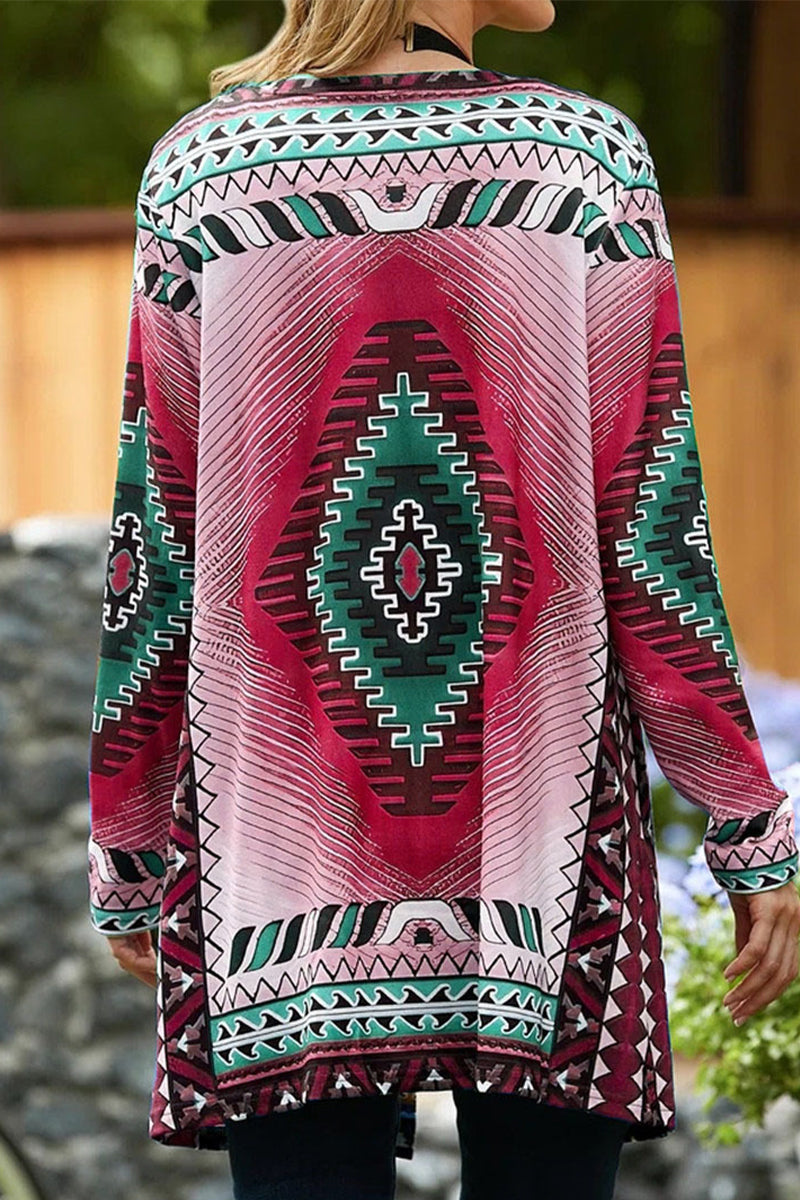 Prenda de abrigo informal universitaria con estampado geométrico y cuello tipo cárdigan (5 colores)