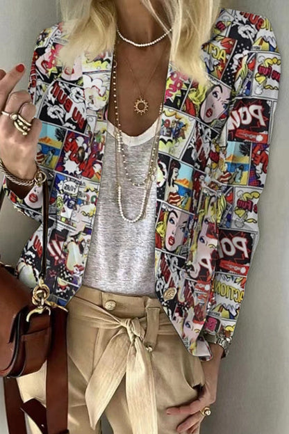 Prendas de abrigo informales con cuello vuelto y estampado de patchwork