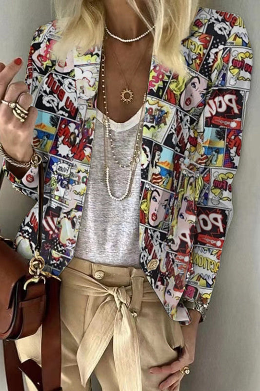 Prendas de abrigo informales con cuello vuelto y estampado de patchwork