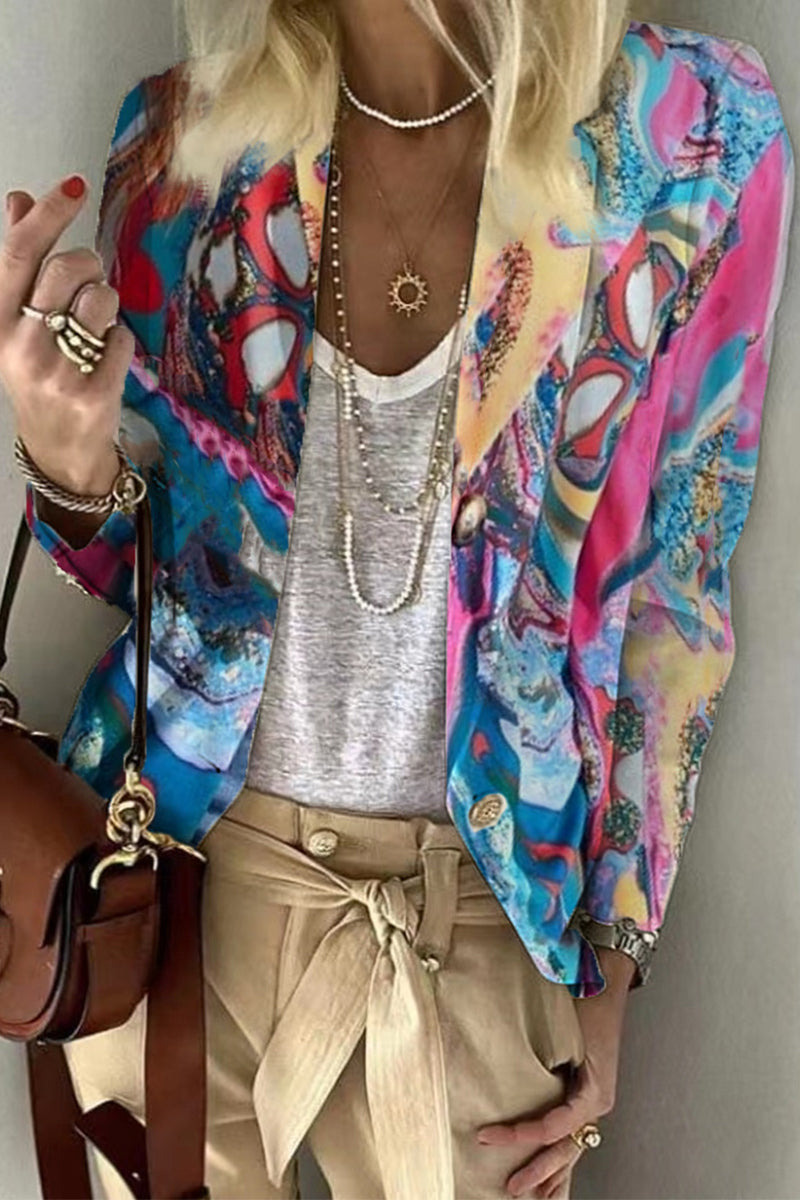 Prendas de abrigo informales con cuello vuelto y estampado de patchwork
