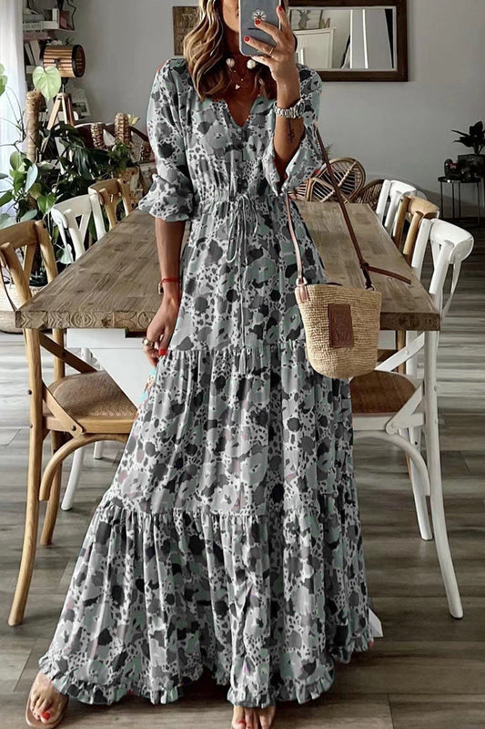 Vestido bohemio universitario con estampado floral y escote en V (6 colores)