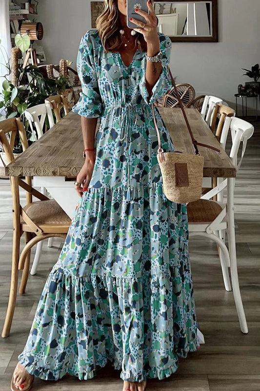Vestido bohemio universitario con estampado floral y escote en V (6 colores)