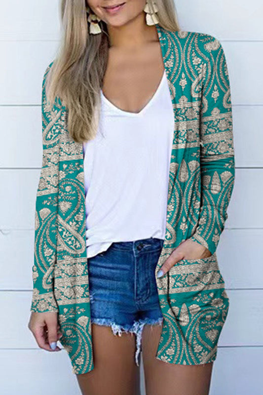 Prenda exterior informal con cuello tipo cárdigan y estampado geométrico