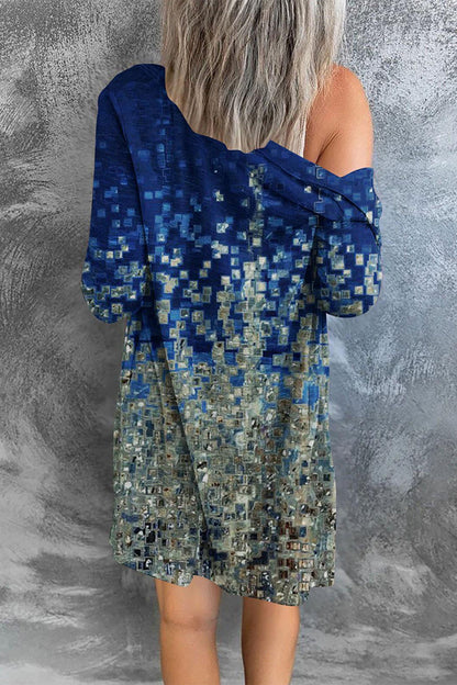 Prenda exterior tipo cárdigan con cuello de patchwork y estampado urbano (8 colores)