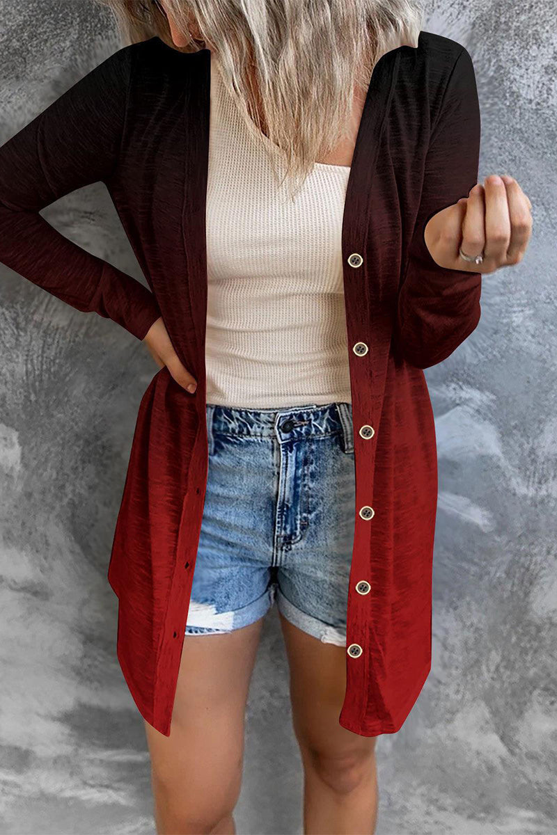 Prenda exterior tipo cárdigan con cuello de patchwork y estampado urbano (8 colores)