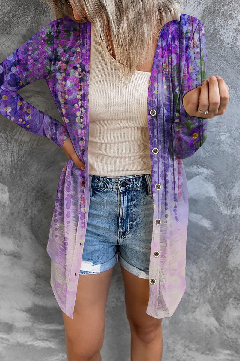 Prenda exterior tipo cárdigan con cuello de patchwork y estampado urbano (8 colores)