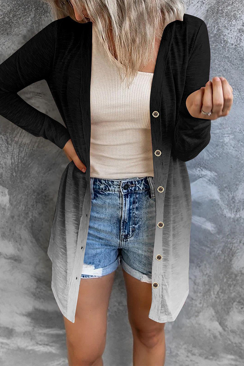 Prenda exterior tipo cárdigan con cuello de patchwork y estampado urbano (8 colores)