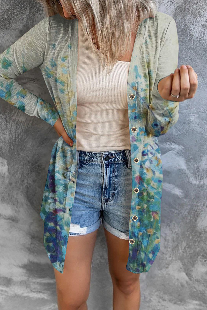 Prenda exterior tipo cárdigan con cuello de patchwork y estampado urbano (8 colores)