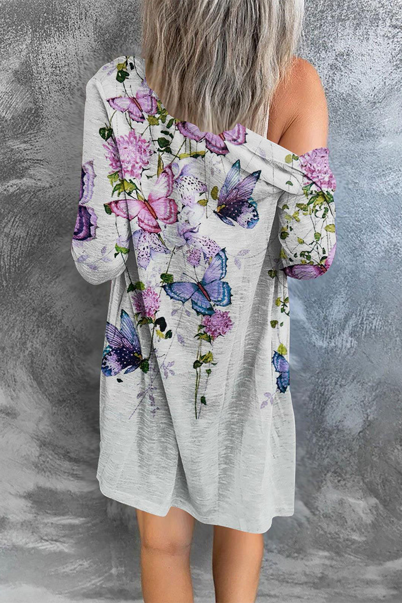 Prenda exterior tipo cárdigan con cuello de patchwork y estampado urbano (8 colores)