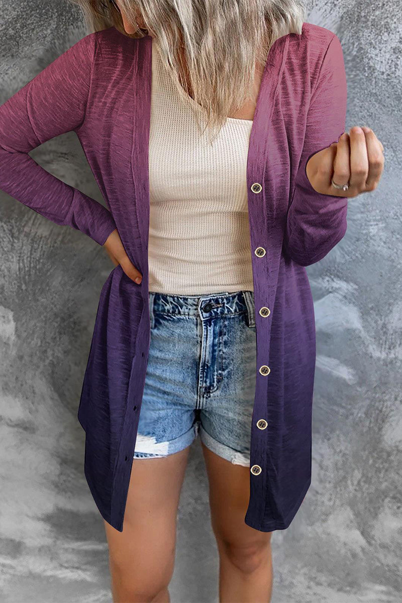 Prenda exterior tipo cárdigan con cuello de patchwork y estampado urbano (8 colores)