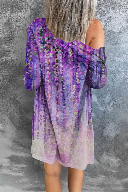 Prenda exterior tipo cárdigan con cuello de patchwork y estampado urbano (8 colores)
