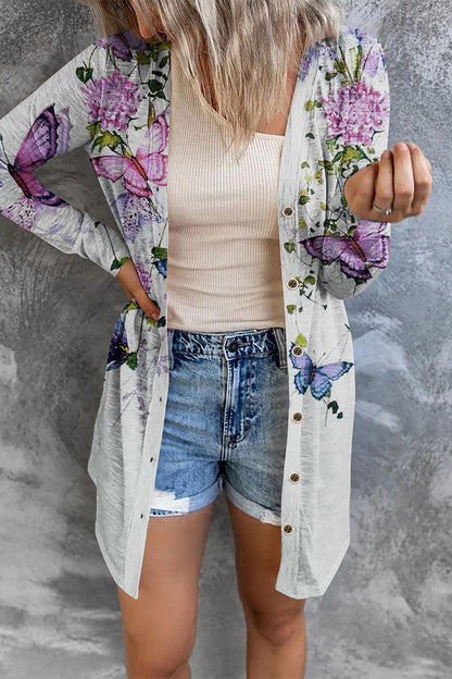 Prenda exterior tipo cárdigan con cuello de patchwork y estampado urbano (8 colores)