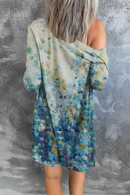 Prenda exterior tipo cárdigan con cuello de patchwork y estampado urbano (8 colores)