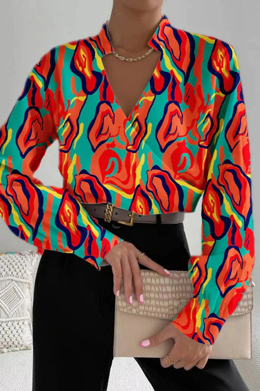 Blusas casuales con cuello en V y estampado de patchwork (6 colores)