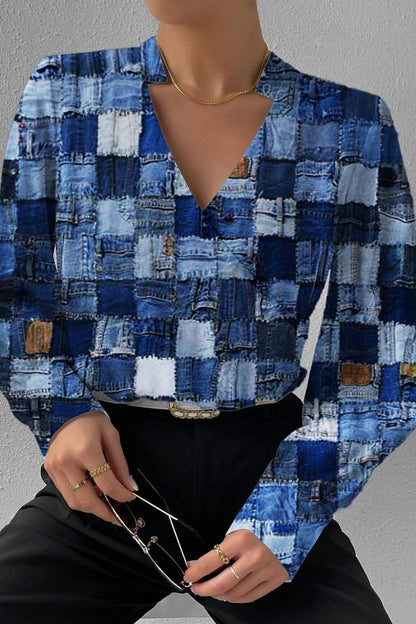 Blusas casuales con cuello en V y estampado de patchwork (6 colores)
