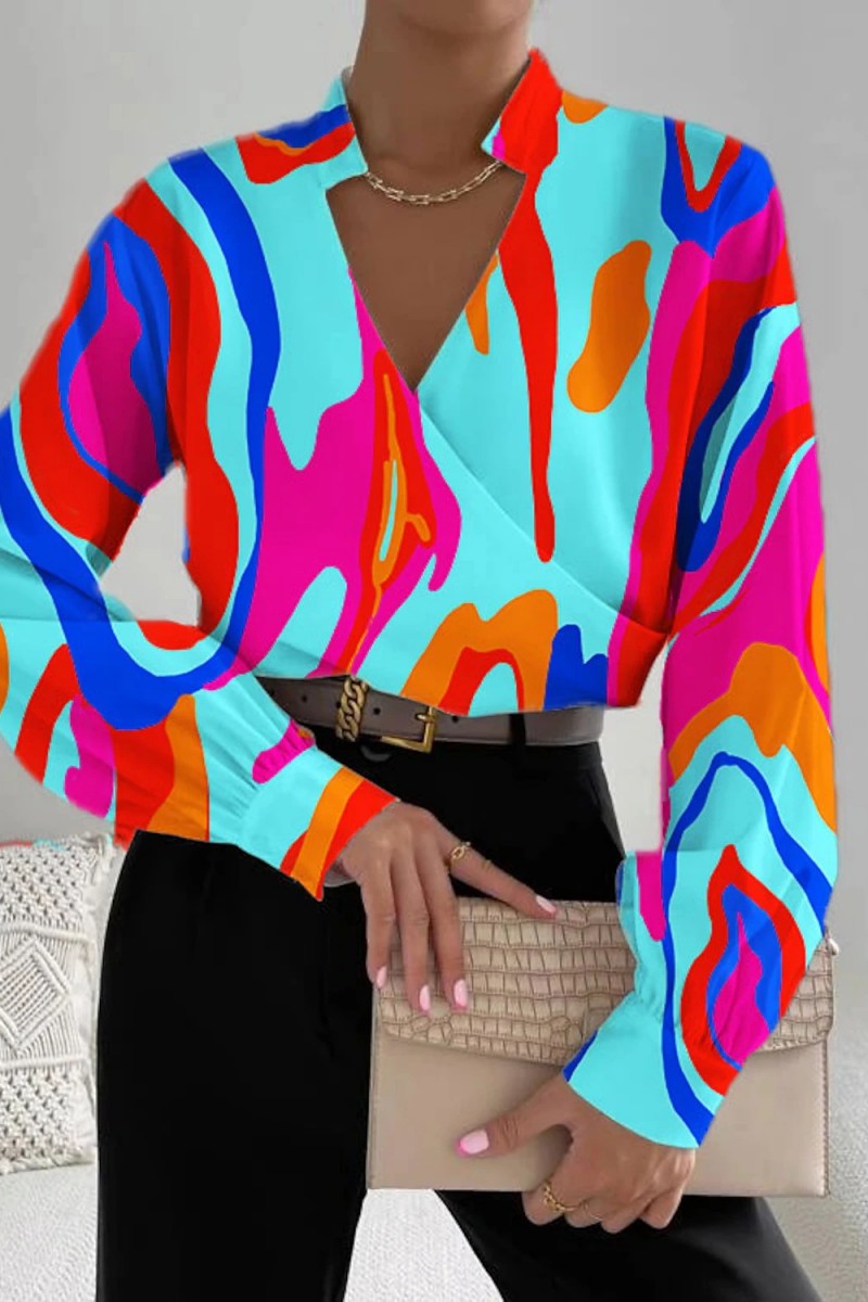 Blusas casuales con cuello en V y estampado de patchwork (6 colores)