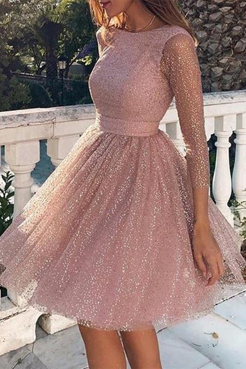 Elegante vestido de encaje liso con cuello redondo y corte A (3 colores)