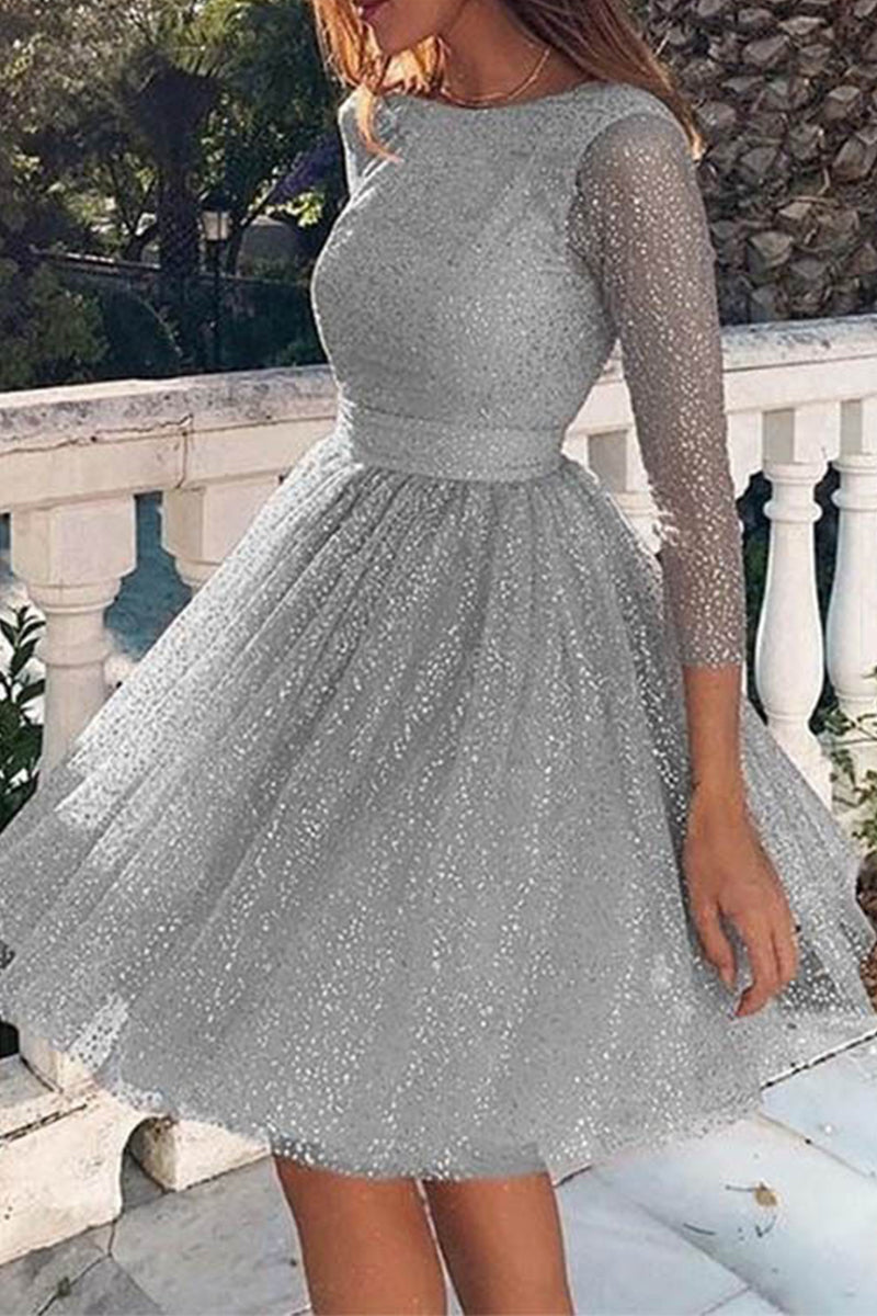 Elegante vestido de encaje liso con cuello redondo y corte A (3 colores)