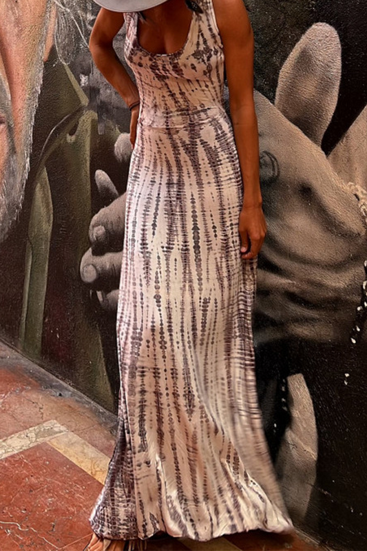 Vestido sexy de rayas con cuello en U, sin espalda y patchwork