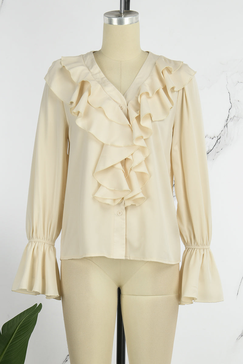 Blusas casuales de cuello en V con parches lisos (5 colores)