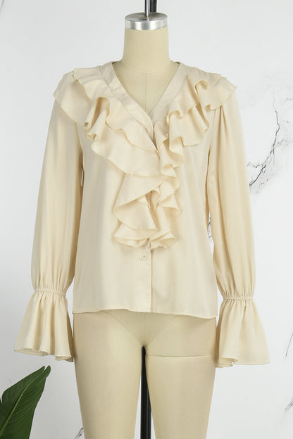 Blusas casuales de cuello en V con parches lisos (5 colores)