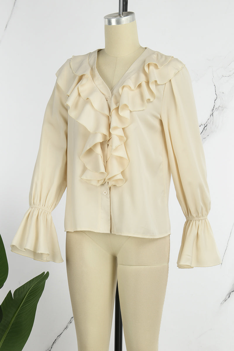 Blusas casuales de cuello en V con parches lisos (5 colores)