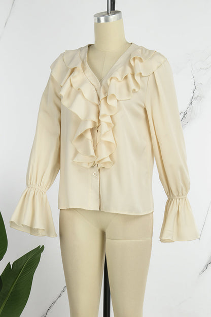 Blusas casuales de cuello en V con parches lisos (5 colores)
